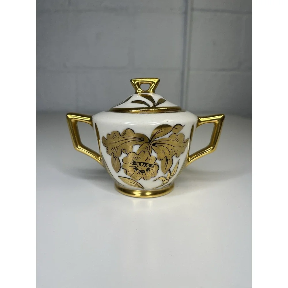 Vintage Stouffer‎ SFR3 Sugar Bowl & Lid Golden Orchid Artist Signed Hand Painted